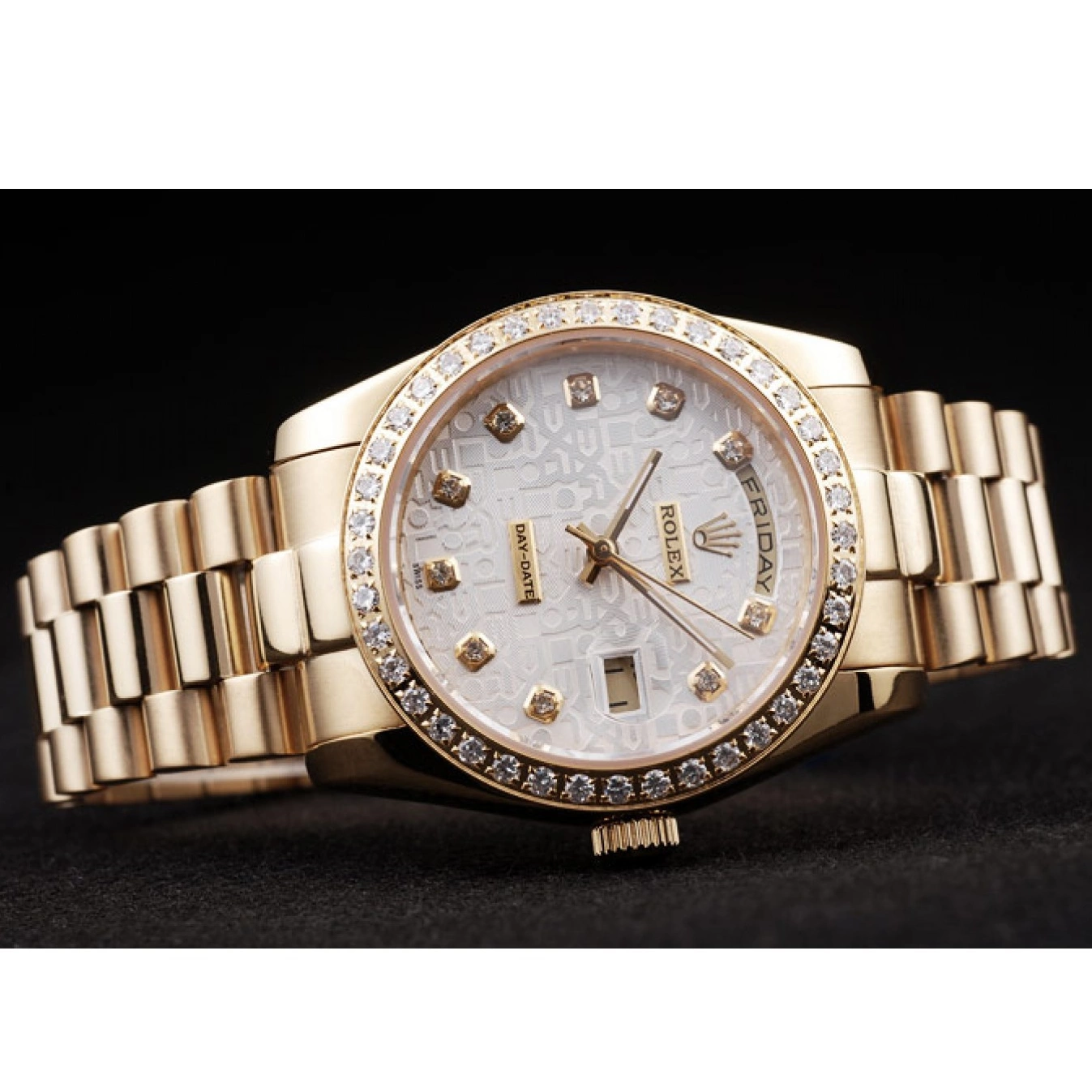 Aaa replica watch Dial 18k Steel Gold Yellow Stainless Rolex Plated White Day-Date 0728